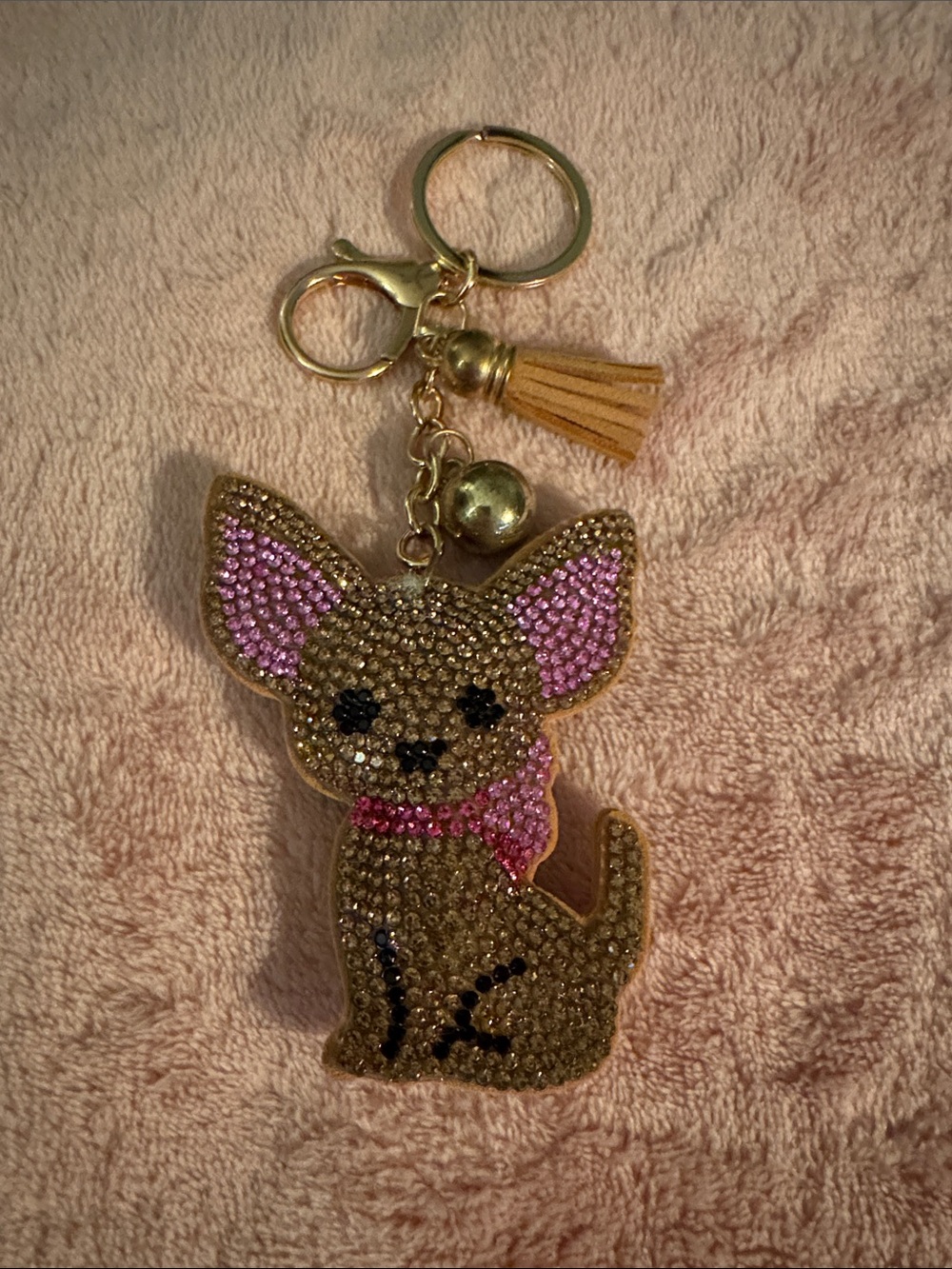 Crystal Chihuahua Keychain/BagCharm - Pink and Gold
